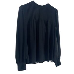 Flowy, Pleated Front, Sheer, Fairy, Whimsygoth Long Sleeve Blouse Black SZ L